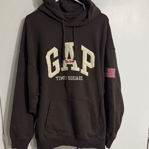 GAP Men's Dark Brown Hoodie with Flag Patch
